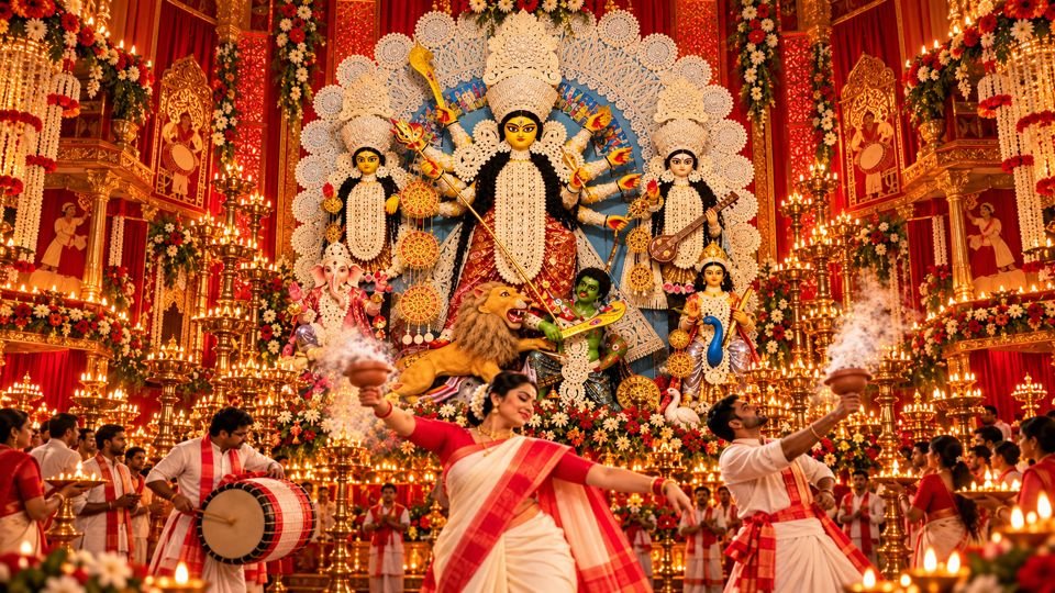Dhunuchi naach before Maa Durga at the pandal